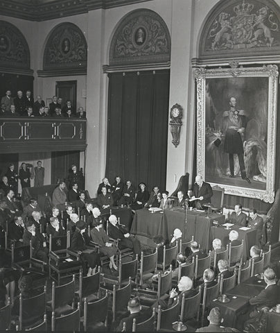 Minister Jonkman speaks at the Round Table Conference between the Netherlands and the West, Particam, 1948 Canvas Print