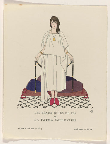 Gazette du Bon Ton, 1920 - No. 3, Pl. 16: Les beaux jours de fez / ou / la fatma improvisée, Bernard Boutet de Monvel, 1920 Canvas Print