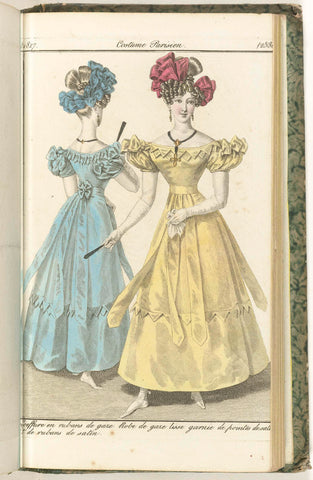 Journal des Dames et des Modes, Costume Parisien, 31 August 1827, (2530): Coeffure en rubans de gaze..., anonymous, 1827 Canvas Print