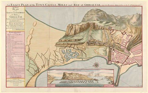 Map of Gibraltar, 1705, Johannes Kip, 1705 Canvas Print