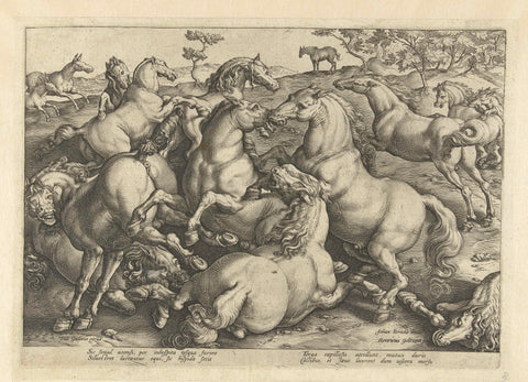 Twelve fighting horses, Hendrick Goltzius, 1577 - 1581 Canvas Print