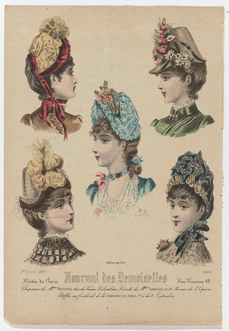 Journal des Demoiselles, 1 April 1885, No. 4514 : Chapeaux de Mme Boucheri (...), A. Chaillot, 1885 Canvas Print