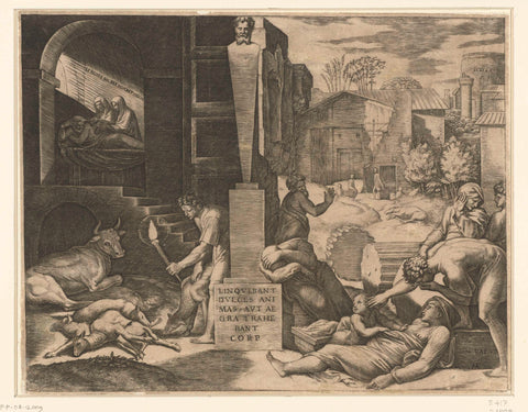 Plague among the Trojans on Crete and dream of Aeneas, Marcantonio Raimondi, 1515 - 1516 Canvas Print