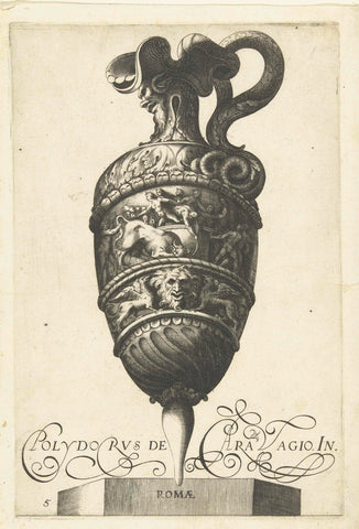 Can of which the spout rests on a mascaron, Aegidius Sadeler, 1580 - 1605 Canvas Print