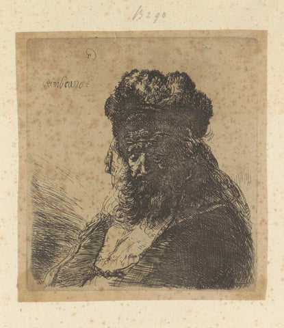 Bearded old man with high fur hat and closed eyes, Rembrandt van Rijn, 1807 - 1808 Canvas Print