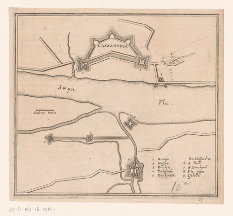 Fortification Map of Cadzand, Caspar Merian, 1654 - c. 1700 Canvas Print