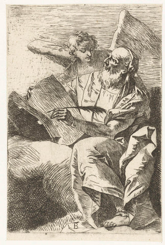 Evangelist Matteus met engel, Giovanni Battista Tiepolo (attributed to), 1700 - 1799 Canvas Print