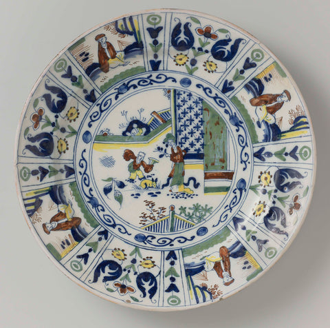 Dish with Chinese in garden., anonymous, c. 1780 - c. 1830 Canvas Print