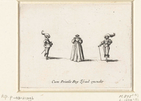 Lady, seen on back, between two gentlemen, Jacques Callot, 1633 - 1635 Canvas Print