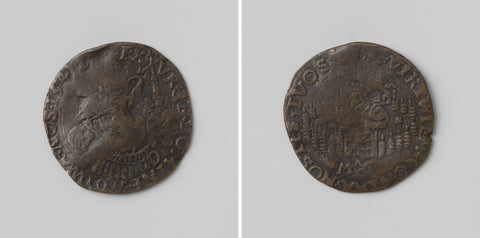 Charles V, German emperor, prepares for the war against Maarten van Rossum, a calculation medal for Mr. Claes van Essche, member of, anonymous, 1542 Canvas Print