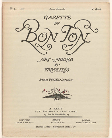 Gazette du Bon Ton. Art - Modes & Frivolités, No. 9 - 1921, 4th Year, Lucien Vogel, 1921 Canvas Print