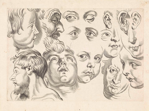 Studies of faces, eyes and ears, Paulus Pontius, 1616 - 1657 Canvas Print