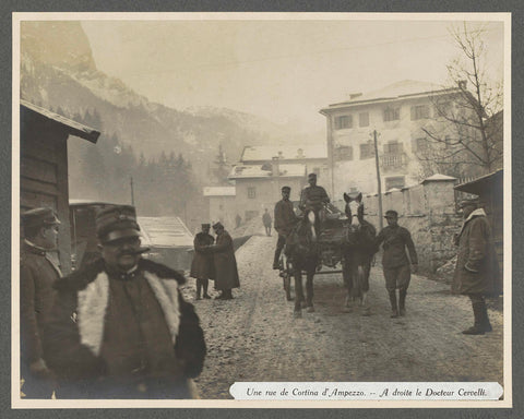 Presumably Italian soldiers, a horse and a wagon and doctor Cervelli (right) in a street in Cortina d'Ampezzo in the Dolomites, Henri de Rothschild (attributed to), 1916 Canvas Print