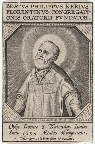 Portrait of Saint Filippo Neri, Hieronymus Wierix, 1595 Canvas Print