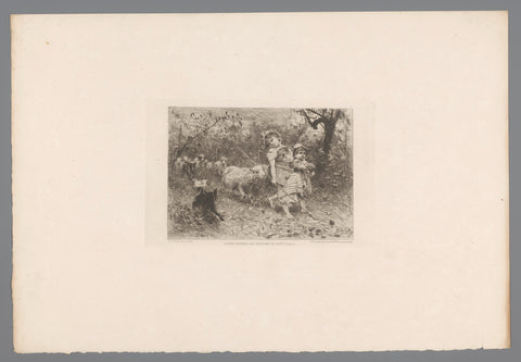 Two children with flock of sheep, Francesco Paolo Michetti, 1876 Canvas Print