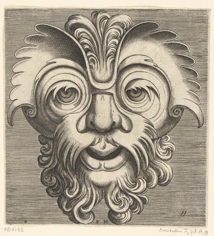 Mask with beard and moustache with curls, a tude of curls rests on the nose root, Frans Huys, c. 1600 - c. 1650 Canvas Print