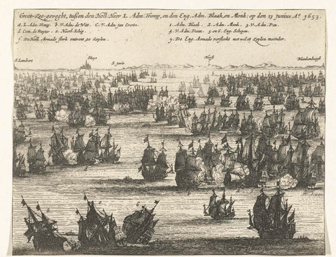 Battle of Nieuwpoort between the State fleet under Tromp and the English fleet under Monck, 1653, anonymous, 1654 - 1656 Canvas Print