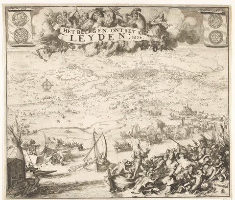 Siege and relief of Leiden, 1574, Romeyn de Hooghe, 1687 - 1691 Canvas Print