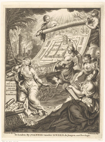 Allegory with female personifications and angels depicting the temple of Jerusalem, François van Bleyswijck, 1729 Canvas Print