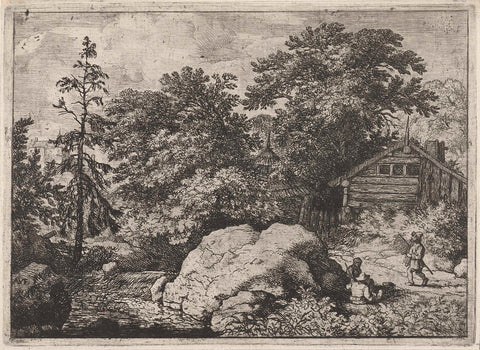 Landscape with three persons at a rock, Allaert van Everdingen, 1631 - 1675 Canvas Print