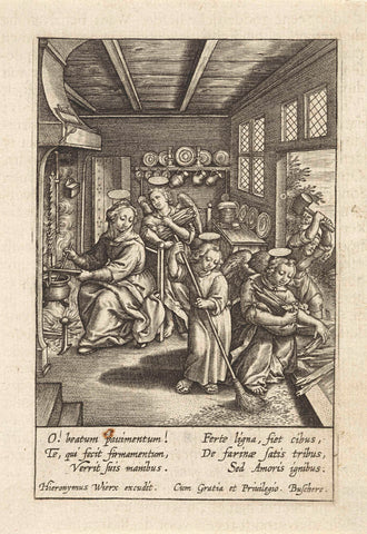 Christ child sweeps the floor, Hieronymus Wierix, 1563 - before 1619 Canvas Print