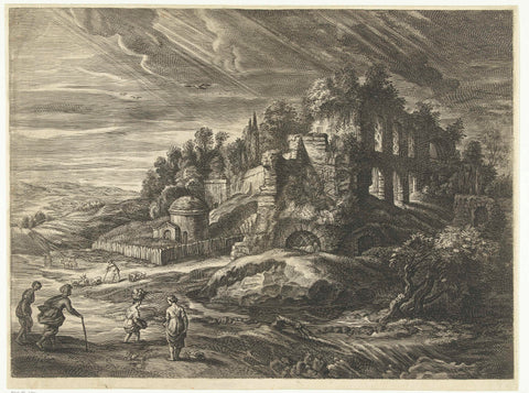 Landscape with ruins and women at brook, Schelte Adamsz. Bolswert, 1596 – 1659 Canvas Print