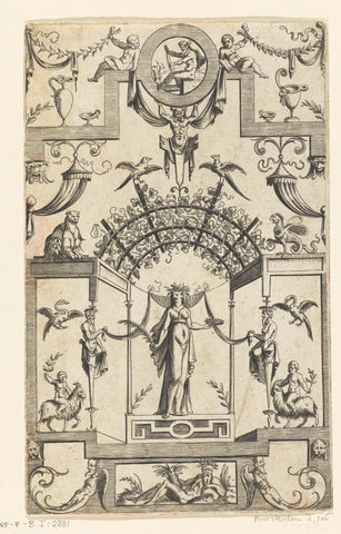 Flat decoration with grotesken, in the middle is Victoria, anonymous, 1540 Canvas Print