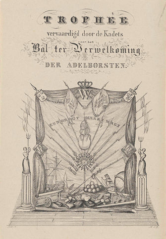 Trophée made by the Cadets for the Bal ter Welkoming der Adelborsten, Monogrammist AJB, 1840 - 1860 Canvas Print