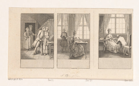 Three scenes from Hermes' Sophiens Reise, Daniel Nikolaus Chodowiecki, 1777 Canvas Print