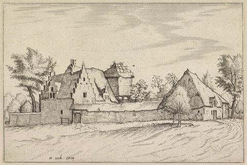 Farmhouses in a walled courtyard, Johannes or Lucas van Doetechum, 1559 - 1561 Canvas Print