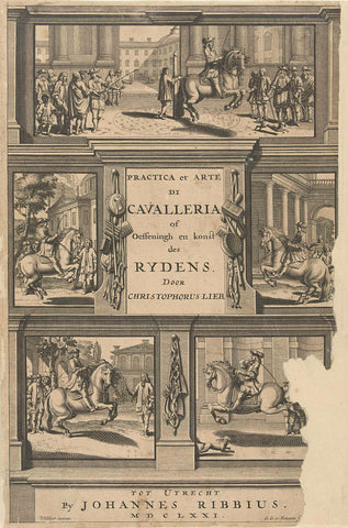 Titelprent voor practica et arte di cavalleria of oeffeningh en konst des rydens, 1671, Gerrit Gerritsz van Fenaem, 1671 Canvas Print