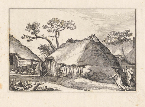 Farm and a car in a yard, Claes Jansz. Visscher (II), 1620 Canvas Print