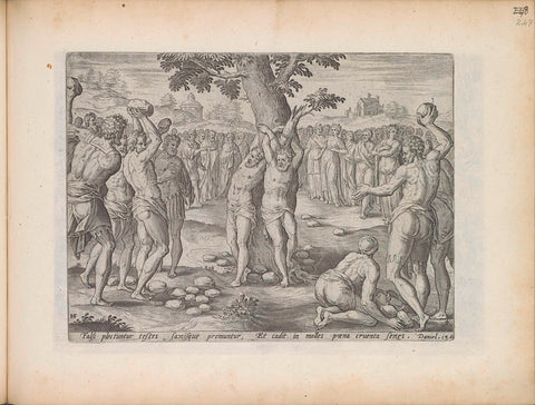 Stoning of the elders, Hans Collaert (I), 1643 Canvas Print