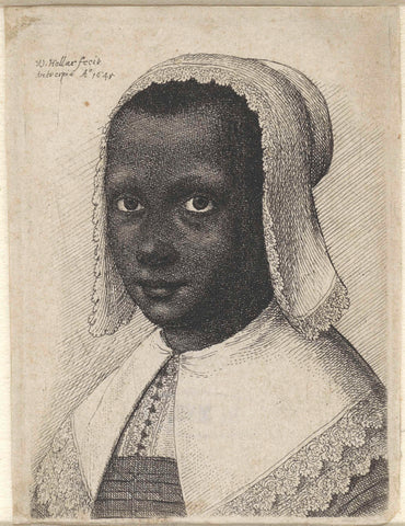 Portrait of a black young woman with lace head cap and matching collar, Wenceslaus Hollar, 1645 Canvas Print