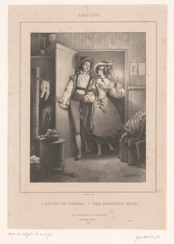 Shepherd takes shepherdess to his room in the evening, Paul Gavarni, 1833 Canvas Print