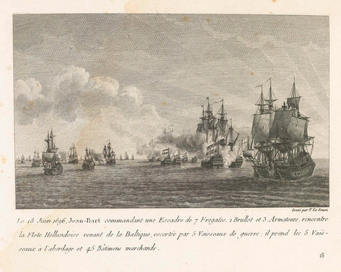 Meeting between a fleet under Jan Bart and a Dutch fleet, 1696, Yves Marie Le Gouaz, 1806 Canvas Print