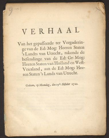 Story of the passed ter Vergaderinge van de Ed: Mog: Heeren Staten 's Landts van Utrecht, , 1722 Canvas Print