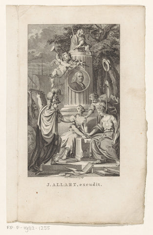 Portrait of Jan Wagenaar with allegorical figures, Reinier Vinkeles (I), 1790 Canvas Print