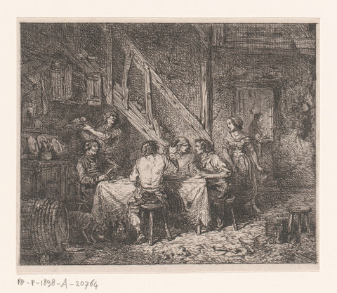 Figures at a meal in a peasant interior, Charles Emile Jacque, 1823 - 1894 Canvas Print