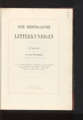 Onze hedendaagsche letterkundigen, Jan ten Brink (1834-1901), 1883 - 1887 Canvas Print