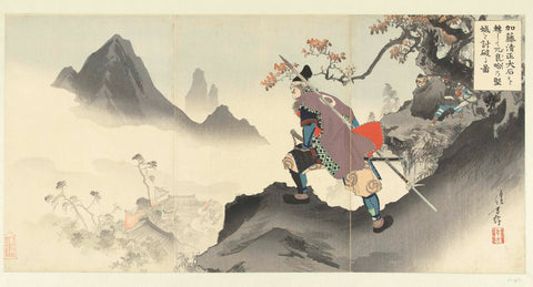 Kato Kiyomasa the palace of Orankai destroying and endearing by rolling down a boulder., Mizuno Toshikata, 1895 Canvas Print