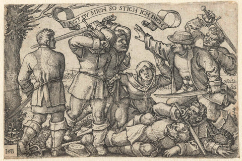 Fighting peasants with swords, Hans Sebald Beham, 1510 - 1550 Canvas Print