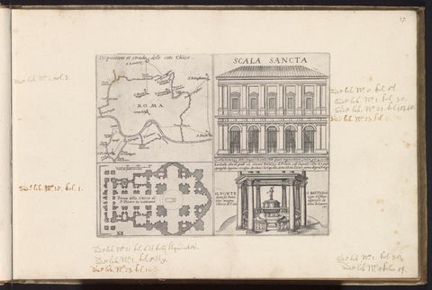 Map of Rome, the Holy Staircase, St. Peter's Basilica and the Baptistery of lateran, Matthäus Greuter, 1618 Canvas Print