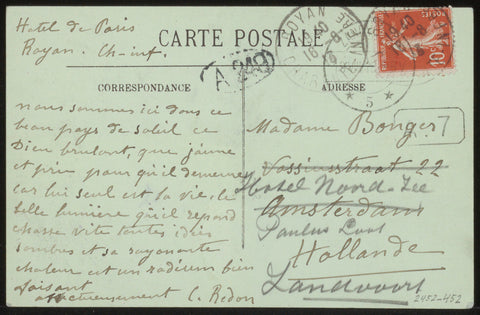 Picture letter card to Anne Marie Louise van der Linden, Camille Redon, in or before 1913 Canvas Print