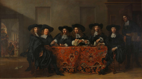 Six Regents and the Housemaster of the Oude Zijds Institute for the Outdoor Relief of the Poor, Amsterdam, 1675, Pieter van Anraedt, 1675 Canvas Print