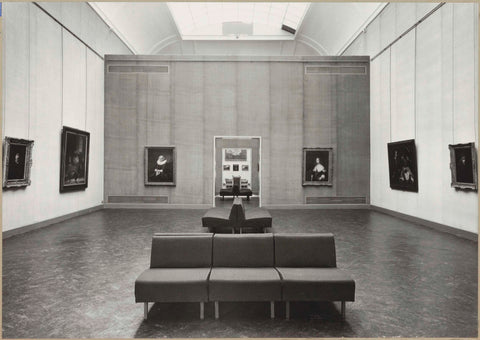 Room 221 with paintings, a passage and benches for visitors, 1958 Canvas Print