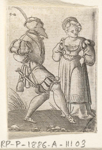 Dancing couple, the man wears a hat with a long feather, Cornelis Bos, 1546 - 1548 Canvas Print