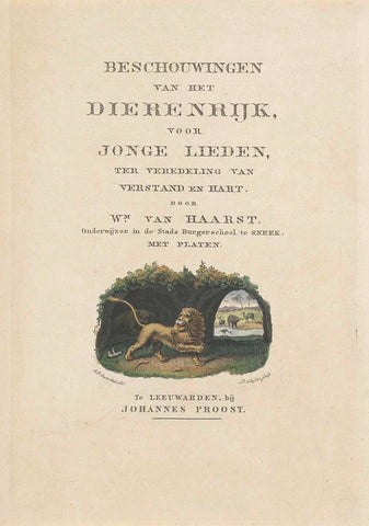 Title page for: W. van Haarst, Reflections of the Animal Kingdom, [1828], Dirk Sluyter, 1828 Canvas Print