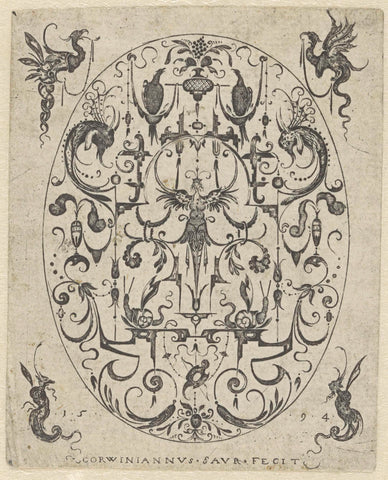 Ornament print with grotesken and monsters, Corbinian Saur, 1594 Canvas Print