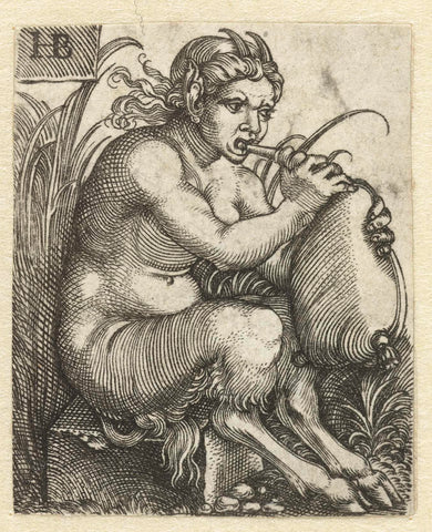 Satyr woman plays on a bagpipe, Hans Sebald Beham, 1510 - 1599 Canvas Print